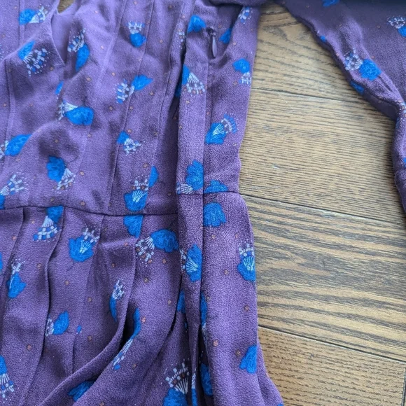 Free People Tegan Floral Purple Long Sleeve Keyhole Mini Dress Boho Hippie Fairy - Picture 10 of 16